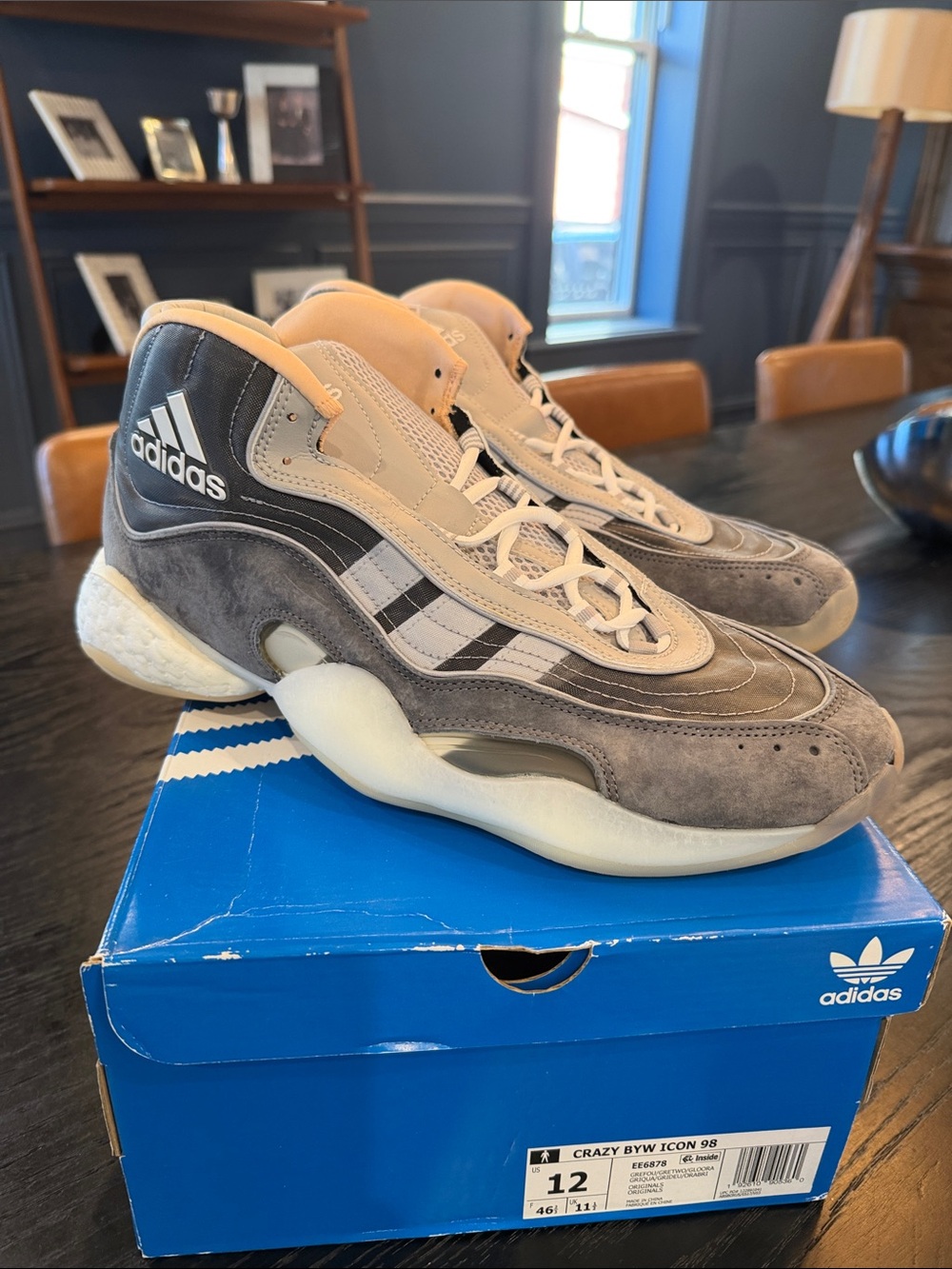adidas Men’s Crazy BYW Icon 98 Sneakers in Gray and Cream